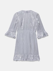 Mint Velvet Silver Metallic Ruffle Detail Mini Dress - Image 7 of 8