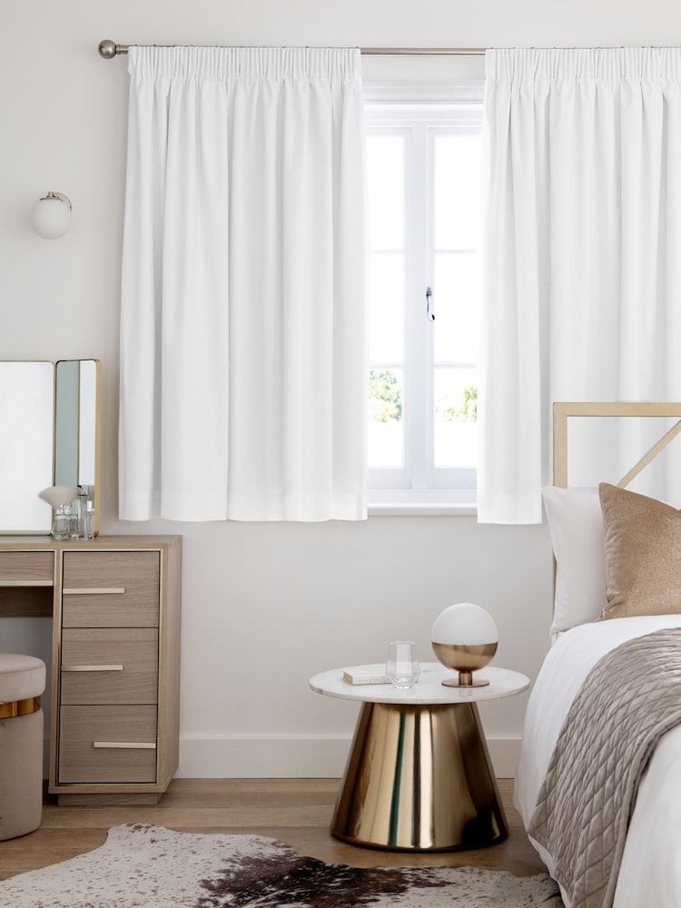White Cotton Blackout/Thermal Pencil Pleat Curtains - Image 6 of 8