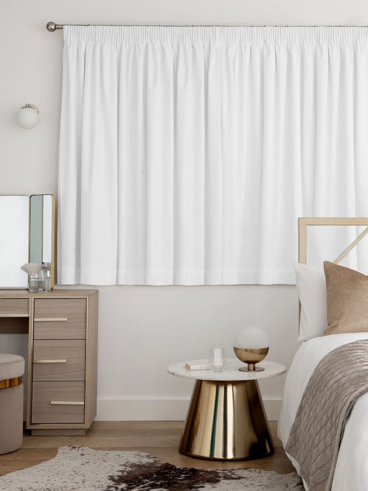 White Cotton Blackout/Thermal Pencil Pleat Curtains - Image 7 of 8