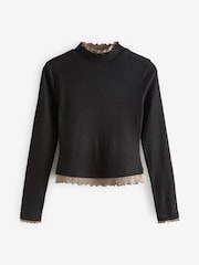 Black Long Sleeve Lettuce Edge Top - Image 4 of 5