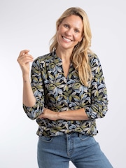 Weird Fish Aqua Blue Brooke Printed V-Neck Jersey Top - Image 1 of 7