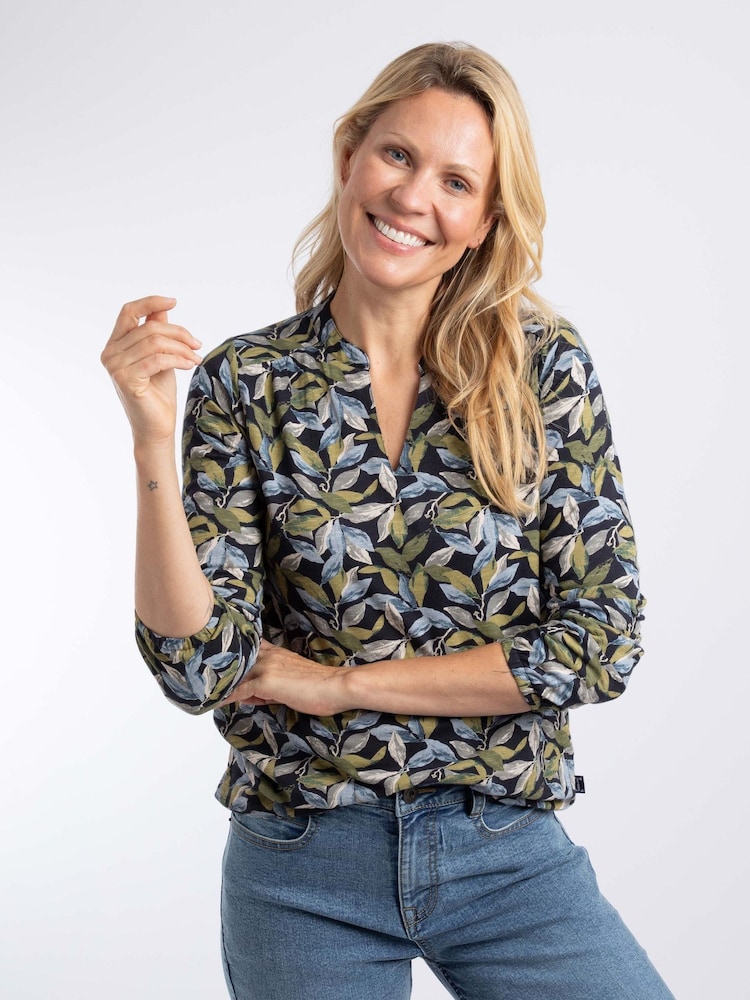 Weird Fish Aqua Blue Brooke Printed V-Neck Jersey Top - Image 1 of 7 Weird Fish Aqua Blue Brooke Printed V-Neck Jersey Top - Image 1 of 7
