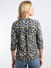 Weird Fish Aqua Blue Brooke Printed V-Neck Jersey Top - Image 2 of 7