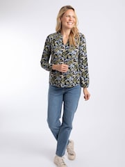 Weird Fish Aqua Blue Brooke Printed V-Neck Jersey Top - Image 3 of 7