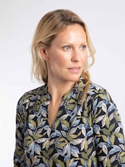 Weird Fish Aqua Blue Brooke Printed V-Neck Jersey Top - Image 4 of 7