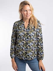 Weird Fish Aqua Blue Brooke Printed V-Neck Jersey Top - Image 5 of 7