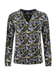 Weird Fish Aqua Blue Brooke Printed V-Neck Jersey Top - Image 6 of 7