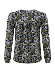 Weird Fish Aqua Blue Brooke Printed V-Neck Jersey Top - Image 7 of 7