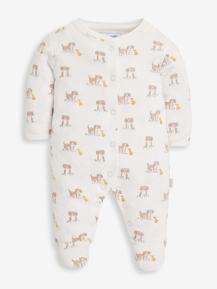 JoJo Maman Bébé White Puppy Print Sleepsuit - Image 2 of 3