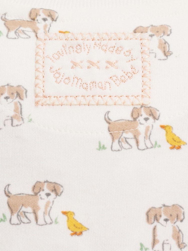 JoJo Maman Bébé White Puppy Print Sleepsuit - Image 3 of 3