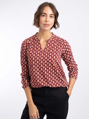 Weird Fish Orange Brooke Printed V-Neck Jersey Top - Image 1 of 7