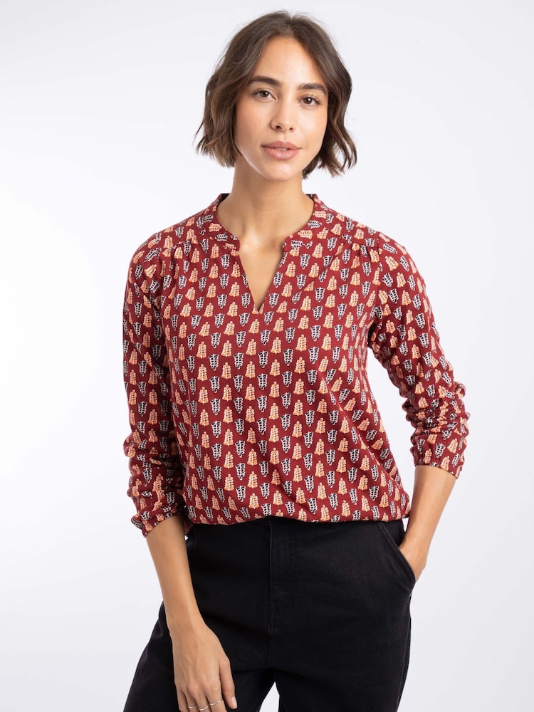 Weird Fish Orange Brooke Printed V-Neck Jersey Top - Image 1 of 7 Weird Fish Orange Brooke Printed V-Neck Jersey Top - Image 1 of 7