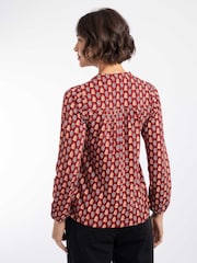 Weird Fish Orange Brooke Printed V-Neck Jersey Top - Image 2 of 7