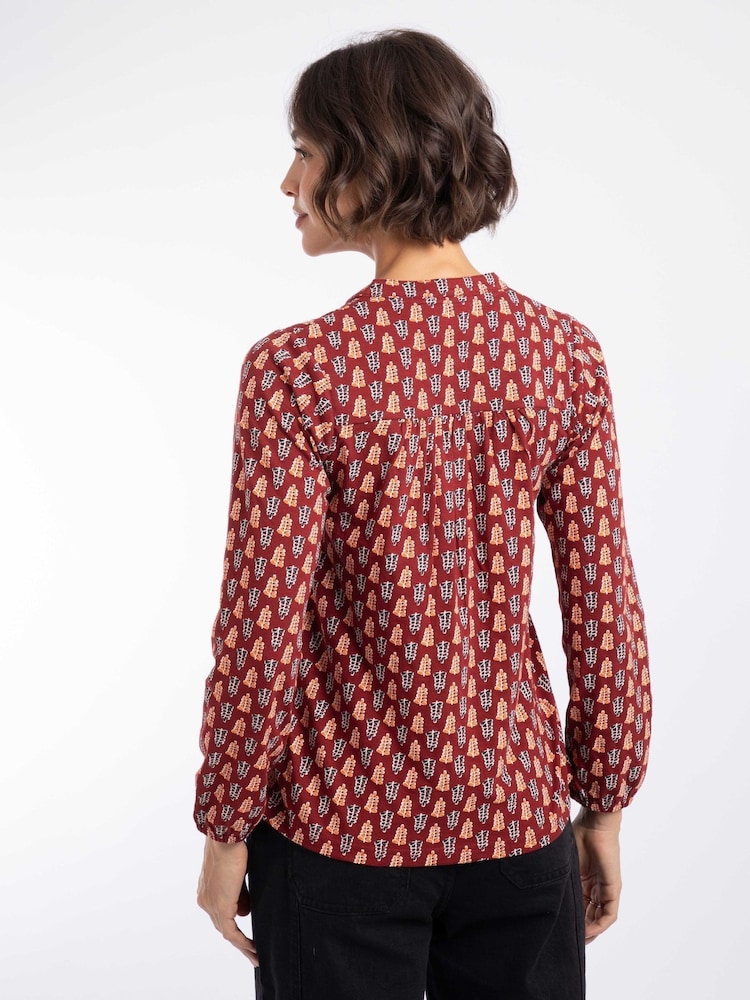 Weird Fish Orange Brooke Printed V-Neck Jersey Top - Image 2 of 7 Weird Fish Orange Brooke Printed V-Neck Jersey Top - Image 2 of 7