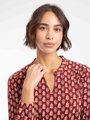 Weird Fish Orange Brooke Printed V-Neck Jersey Top - Image 4 of 7