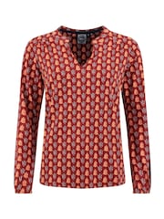 Weird Fish Orange Brooke Printed V-Neck Jersey Top - Image 6 of 7