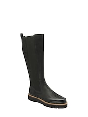 Ravel Black Dark Leather Knee High Chelsea Boots - Image 1 of 4