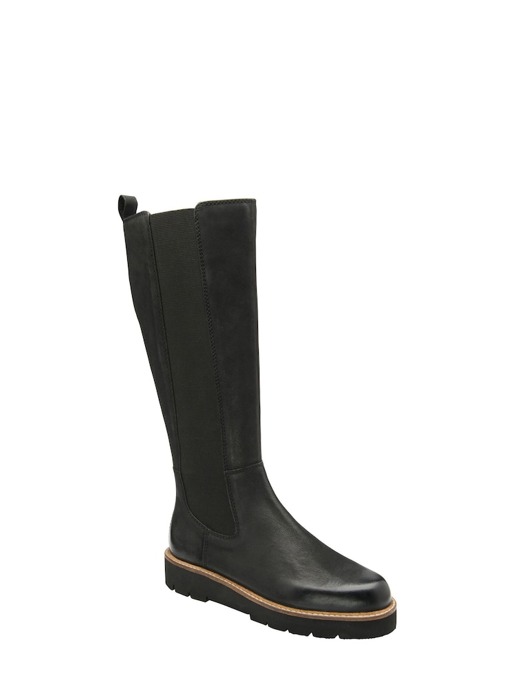 Ravel Black Dark Leather Knee High Chelsea Boots - Image 1 of 4