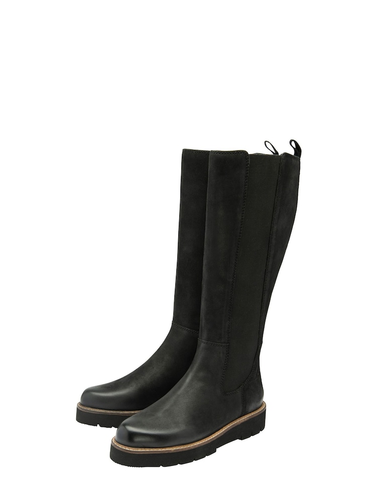 Ravel Black Dark Leather Knee High Chelsea Boots - Image 2 of 4