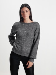 Charcoal Grey Wrap Back Sequin Jumper - Image 1 of 8