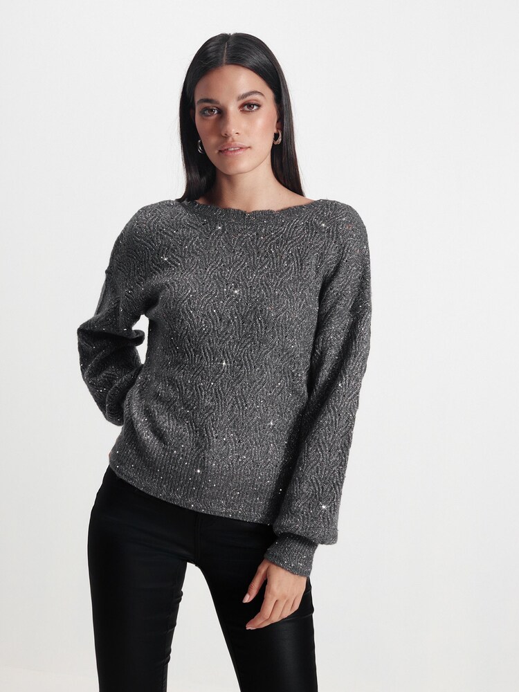 Charcoal Grey Wrap Back Sequin Jumper - Image 1 of 8