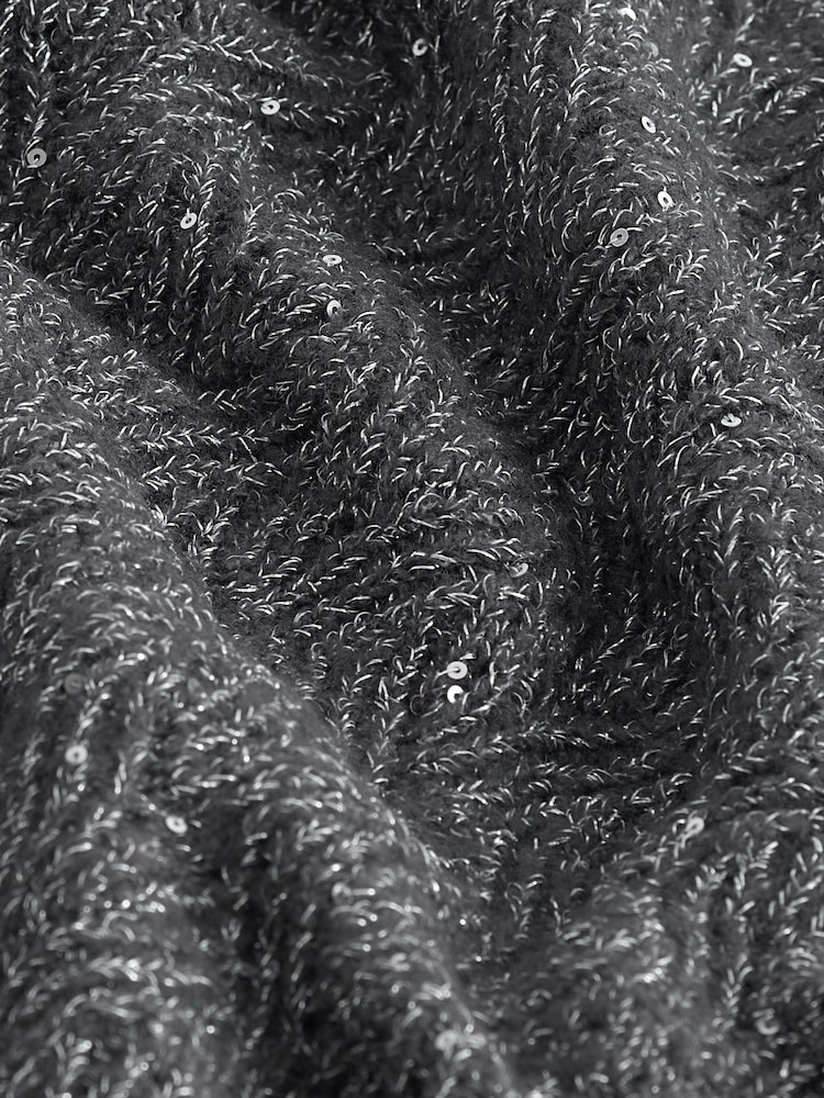 Charcoal Grey Wrap Back Sequin Jumper - Image 2 of 8