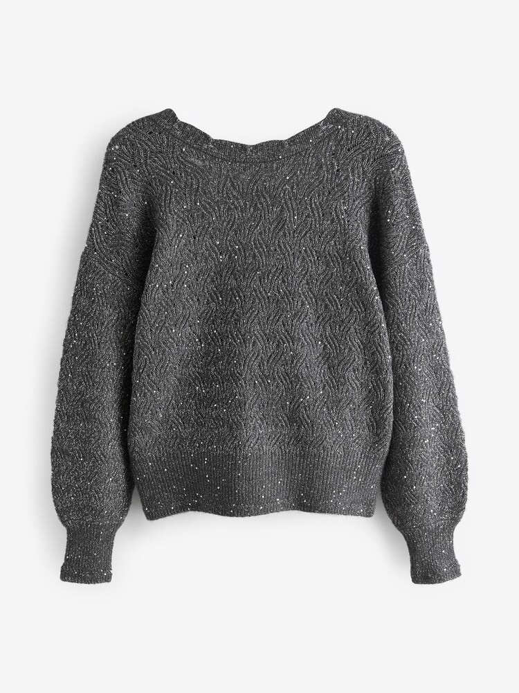 Charcoal Grey Wrap Back Sequin Jumper - Image 3 of 8