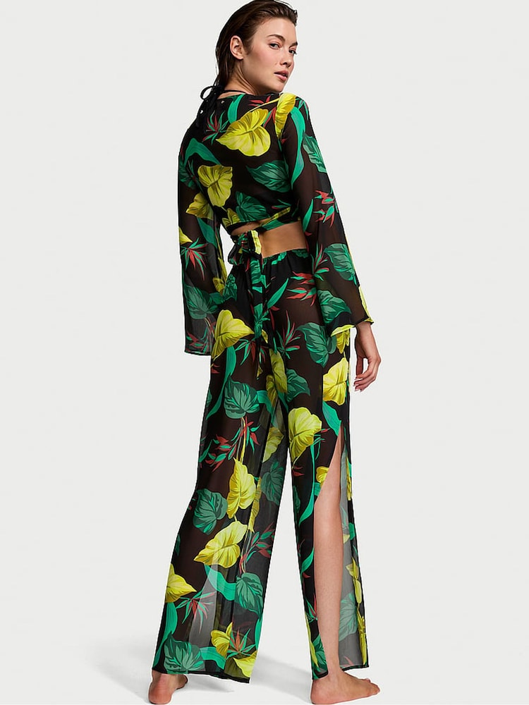 Victoria's Secret Vintage Leaves Black Sheer Crinkle Cover Up Trousers - Image 2 of 3