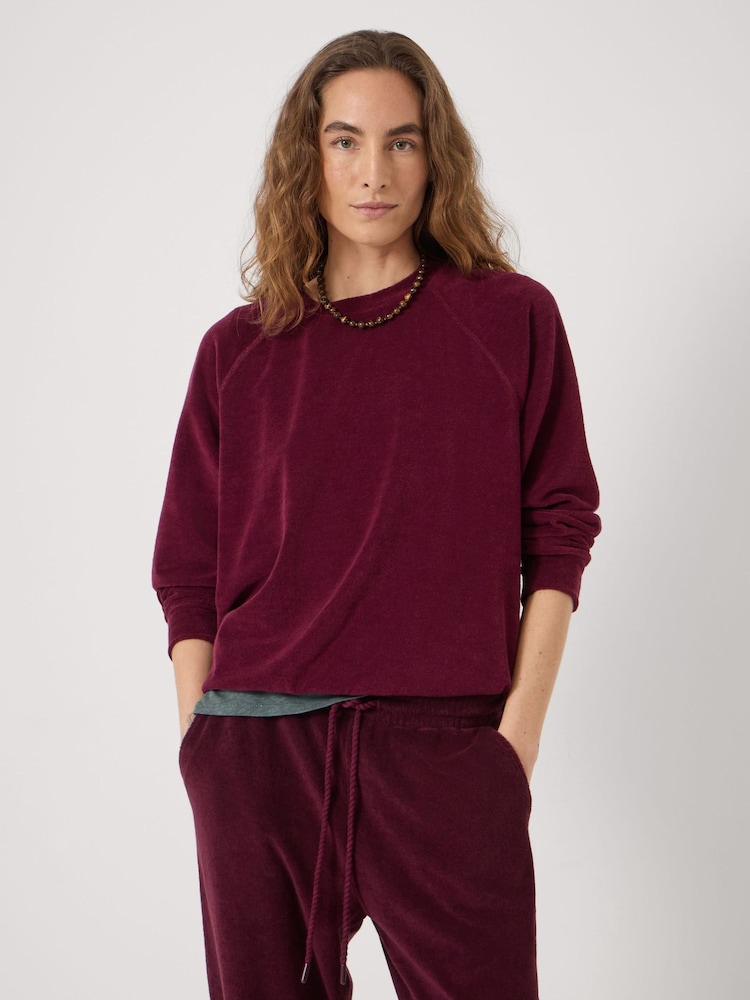 Hush Dark Wine Red Towelling Raglan Sweatshirt - Image 1 of 5 Hush Dark Wine Red Towelling Raglan Sweatshirt - Image 1 of 5