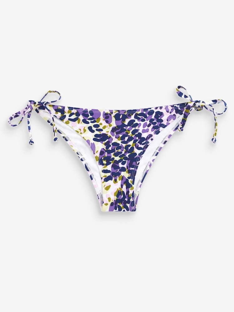 Violet/vert citron animal - Bas de bikini noué sur les côtés blanc - Image 5 of 6