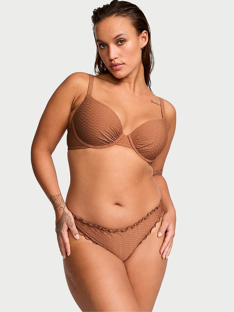 Victoria's Secret Caramel Brown Fishnet Padded Swim Bikini Top - Image 1 of 3 Victoria's Secret Caramel Brown Fishnet Padded Swim Bikini Top - Image 1 of 3