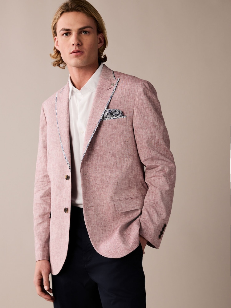 Pink Slim Fit Trimmed Linen Blazer - Image 1 of 10