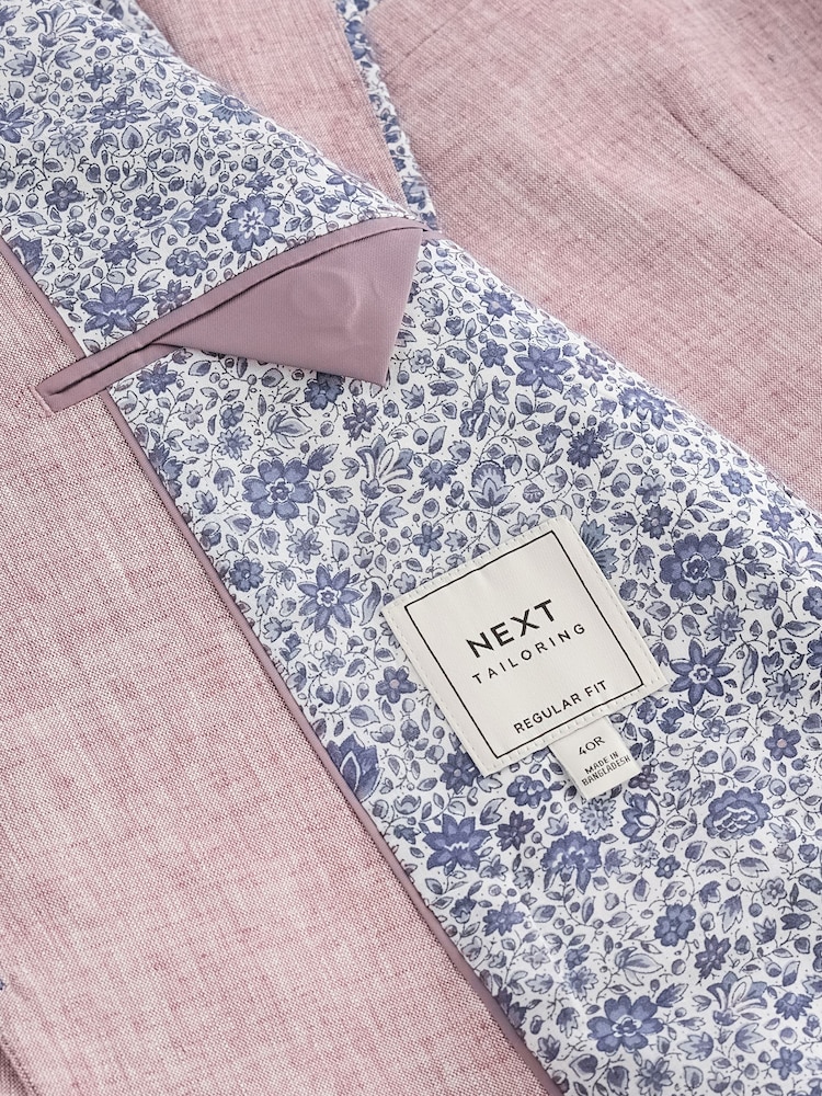 Pink Slim Fit Trimmed Linen Blazer - Image 10 of 10