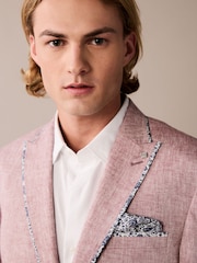 Pink Slim Fit Trimmed Linen Blazer - Image 3 of 10
