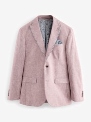 Pink Slim Fit Trimmed Linen Blazer - Image 6 of 10