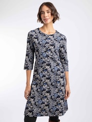Weird Fish Dark Blue Starshine Cotton Printed Jersey Dress - Image 1 of 7
