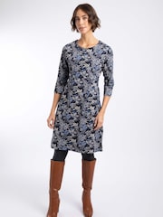 Weird Fish Dark Blue Starshine Cotton Printed Jersey Dress - Image 3 of 7