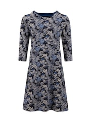 Weird Fish Dark Blue Starshine Cotton Printed Jersey Dress - Image 6 of 7