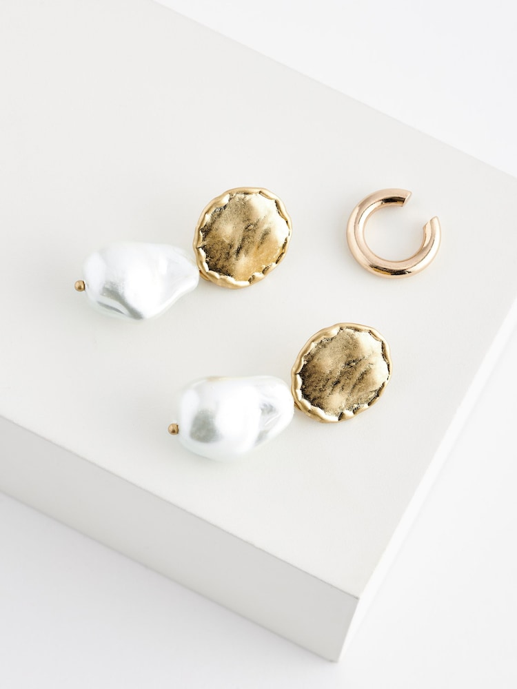 10 Carat Gold Tone Plated Premium Pearl Drop Earrings Made With Recycled Brass - Image 3 of 3