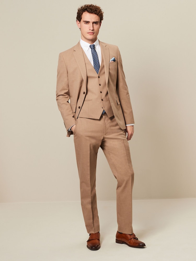 Marl Taupe Slim Fit Motionflex Stretch Suit Trousers - Image 2 of 8