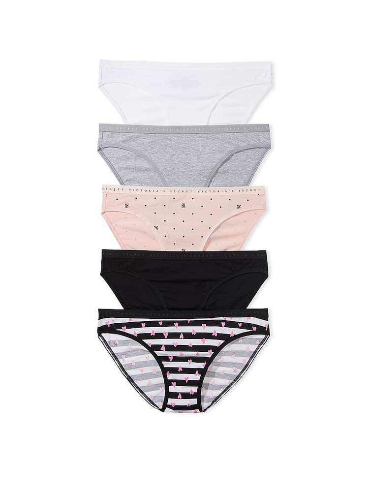 Victoria's Secret White/Grey/Pink/Black Bikini 5 Pack Knickers - Image 1 of 3