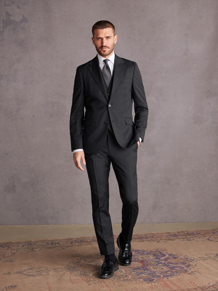 Black Slim Fit Signature Wool Suit: Trousers - Image 2 of 8