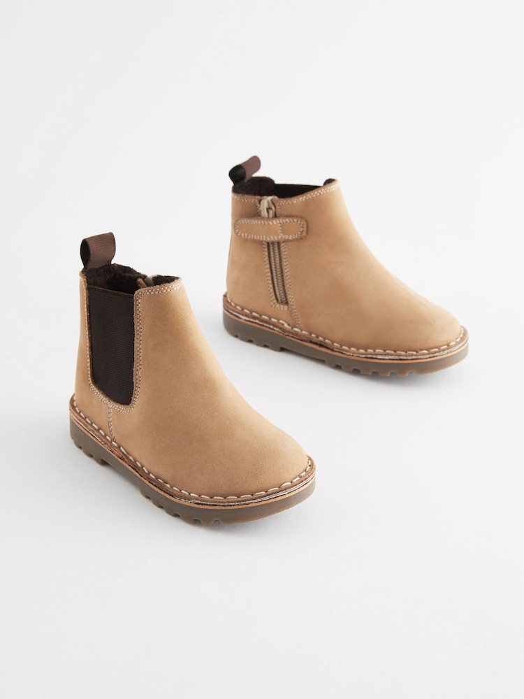 Stone Standard Fit (F) Warm Lined Leather Chelsea Boots - Image 1 of 5