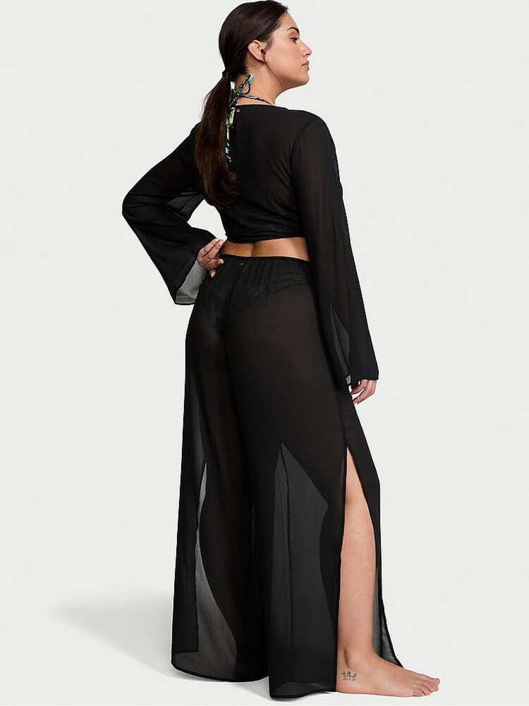 Victoria's Secret Black Sheer Crinkle Cover Up Trousers - Image 2 of 3