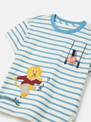 Joules Zack Cream & Blue Short Sleeve Applique T-Shirt - Image 3 of 5