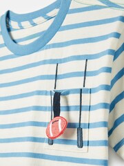 Joules Zack Cream & Blue Short Sleeve Applique T-Shirt - Image 4 of 5