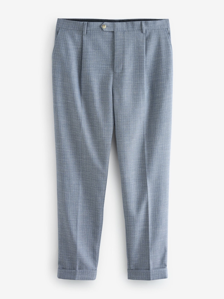 Blue Slim Fit Textured Suit Trousers - Image 1 of 5