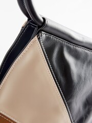 Tan Brown Patchwork Tubular Shoulder Bag - Image 7 of 9