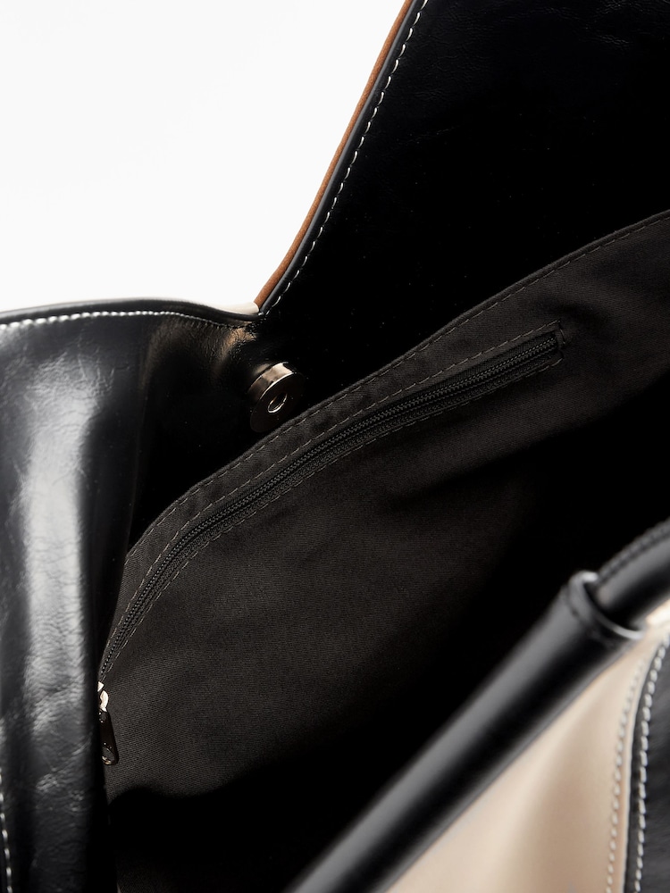 Tan Brown Patchwork Tubular Shoulder Bag - Image 9 of 9