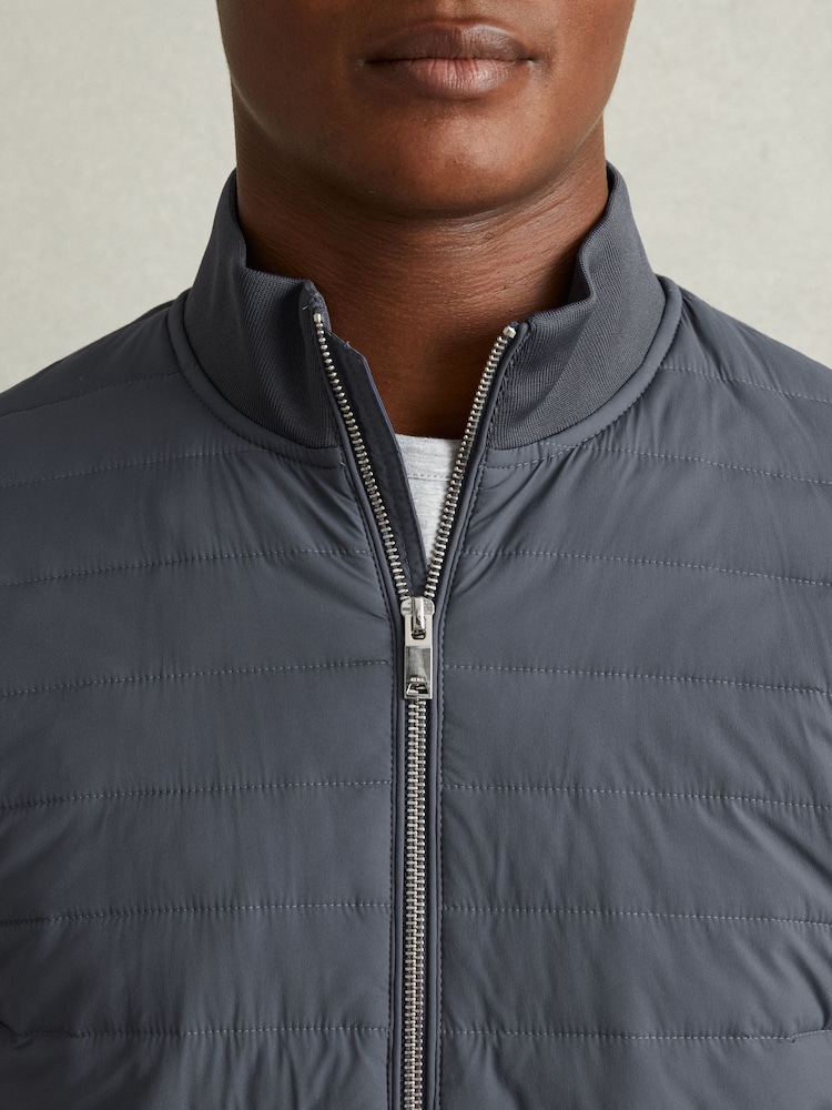 Reiss Airforce Blue Flintoff Hybrid Quilt and Knit Zip-Through Jacket - Image 3 of 5